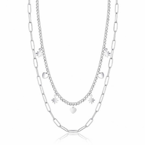 COLLAR ACERO DOBLE ESTRELLAS Y CORAZONES
