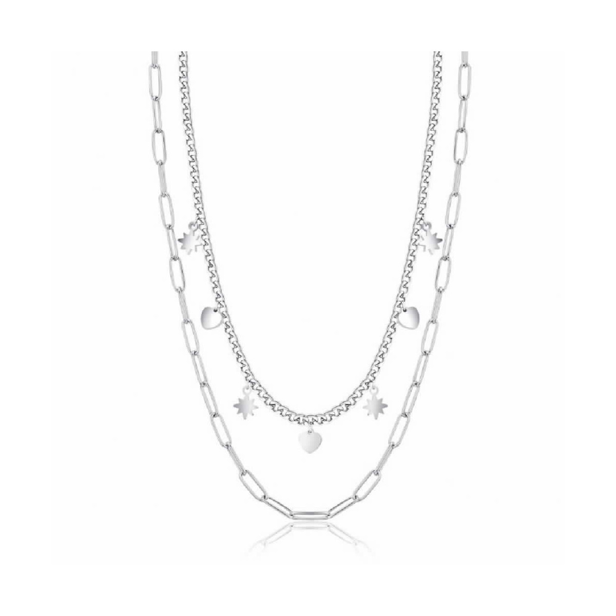 COLLAR ACERO DOBLE ESTRELLAS Y CORAZONES
