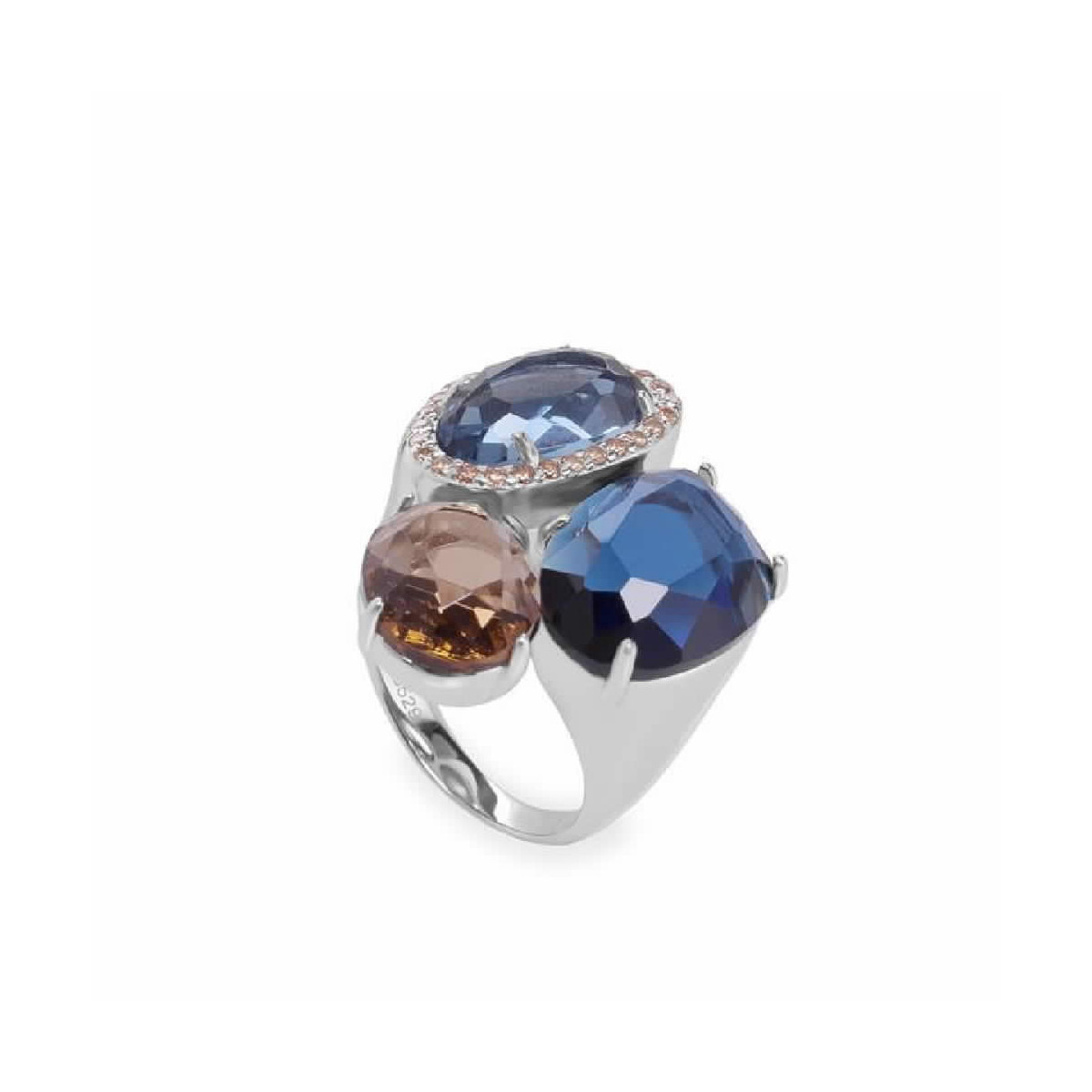 Anillos con piedras diseño triple cuarzo adamantino