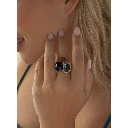 Anillos con piedras diseño triple cuarzo adamantino