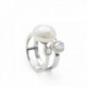 ANILLO CON PERLAS DE PLATA DISEÑO DOBLE CON CUARZO ADAMANTINO