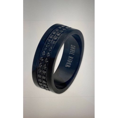Anillo de acero y circonitas negras