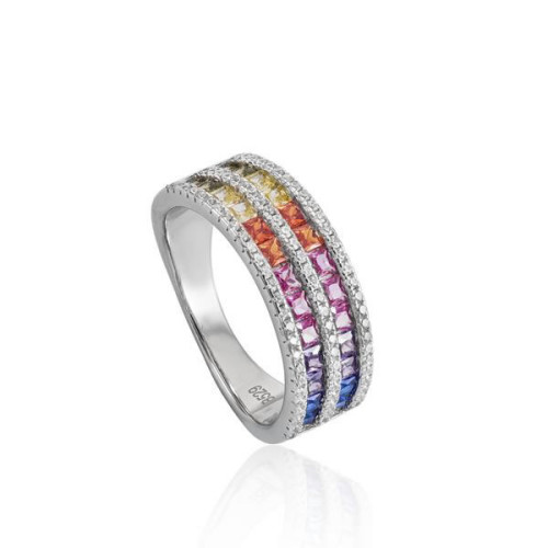 Anillo con piedras diseño doble raíl multicolor