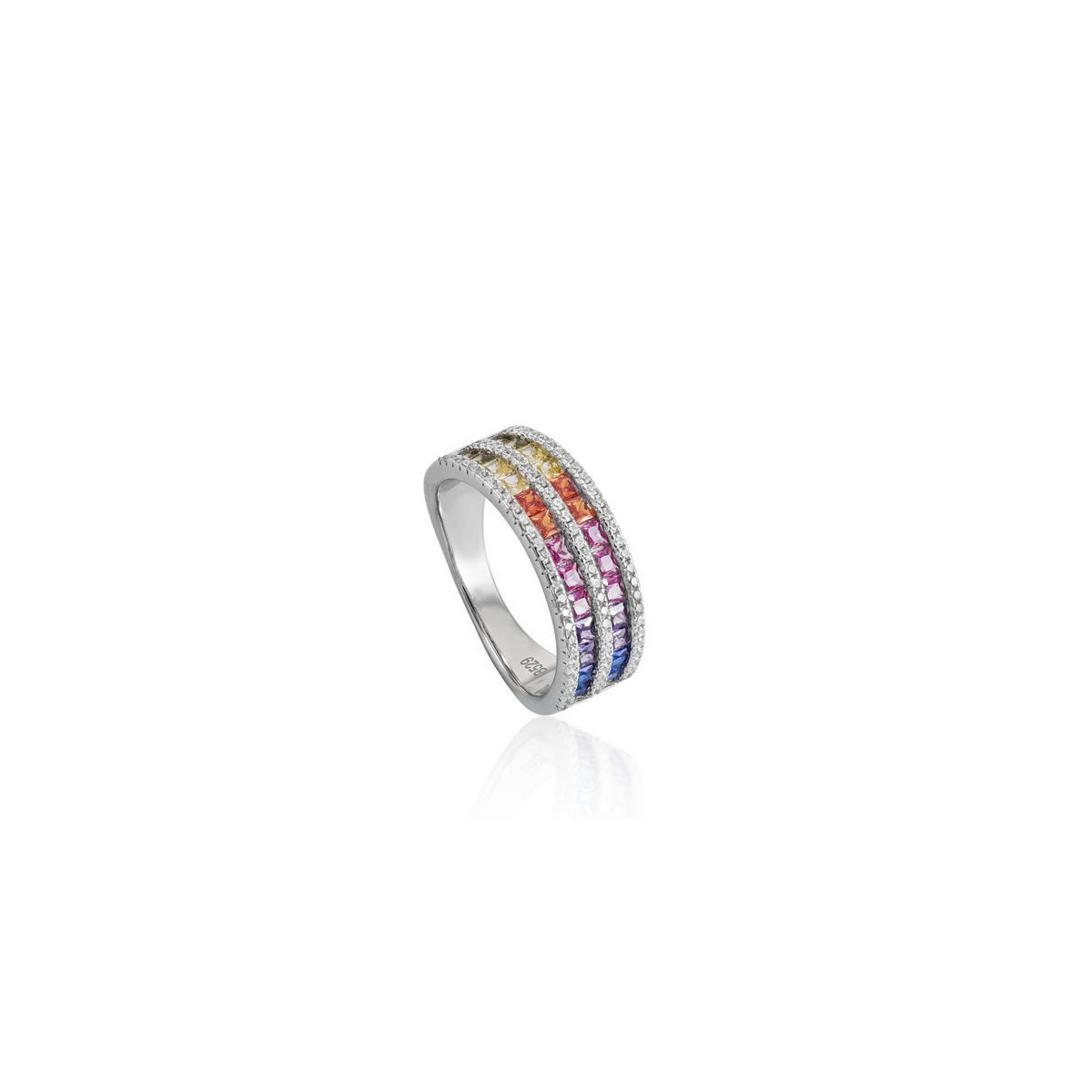 Anillo con piedras diseño doble raíl multicolor