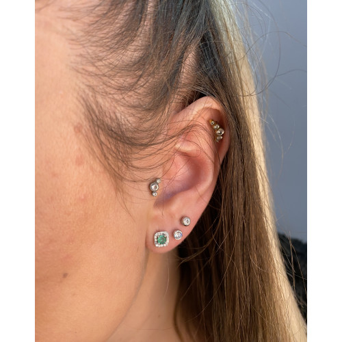 Pendientes Oro Blanco 18kt Esmeralda y Diamantes