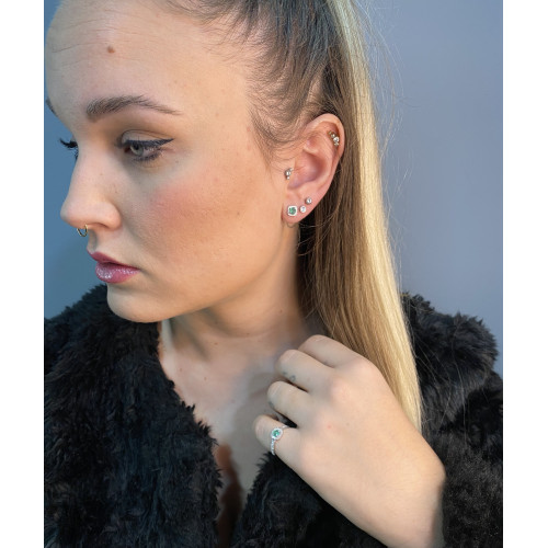 Pendientes Oro Blanco 18kt Esmeralda y Diamantes