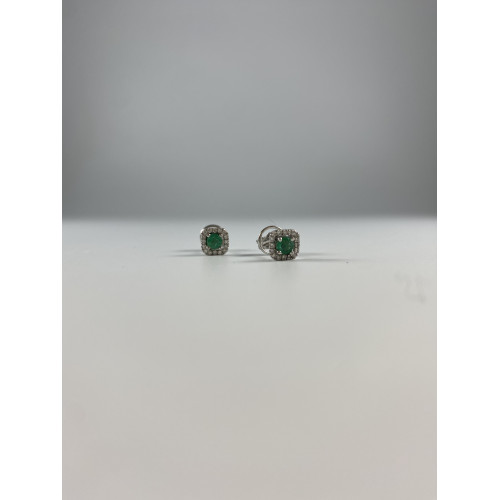 Pendientes Oro Blanco 18kt Esmeralda y Diamantes