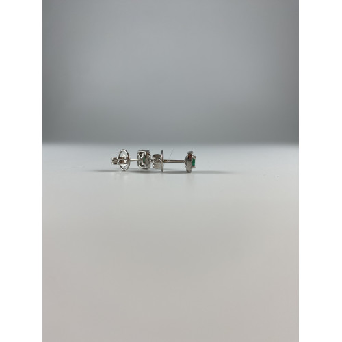 Pendientes Oro Blanco 18kt Esmeralda y Diamantes