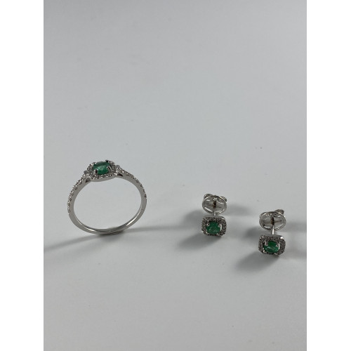 Pendientes Oro Blanco 18kt Esmeralda y Diamantes