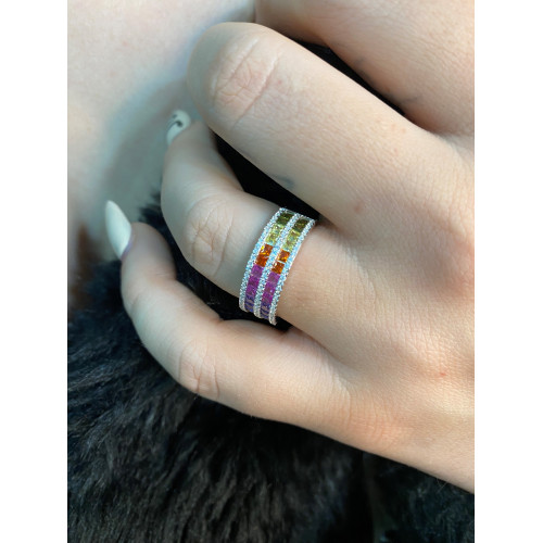 Anillo con piedras diseño doble raíl multicolor