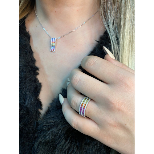 Anillo con piedras diseño doble raíl multicolor