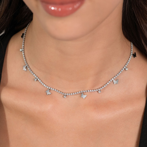 Collar Acero Mariposa y Circonitas