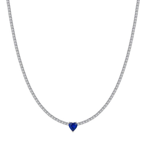COLLAR DE ACERO TIPO RIVIERE CON CORAZÓN AZUL