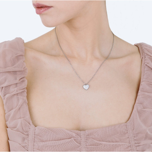 COLLAR DE ACERO CORAZÓN Y CIRCONITAS BLANCAS