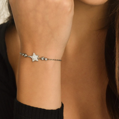 PULSERA DE ACERO CON ESTRELLA Y CIRCONITAS BLANCAS