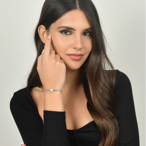 PULSERA DE ACERO CON ESTRELLA Y CIRCONITAS BLANCAS