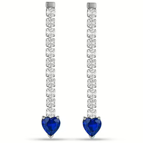 PENDIENTES EN ACERO CON CRISTALES BLANCOS Y CORAZONES DE CRISTALES AZULES