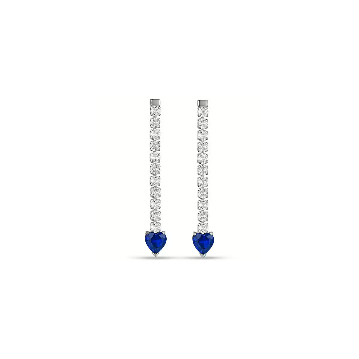 PENDIENTES EN ACERO CON CRISTALES BLANCOS Y CORAZONES DE CRISTALES AZULES