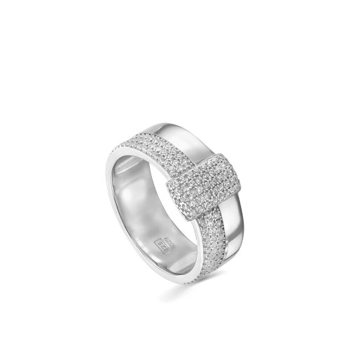 Anillo circonitas de plata con banda cruzada en el centro