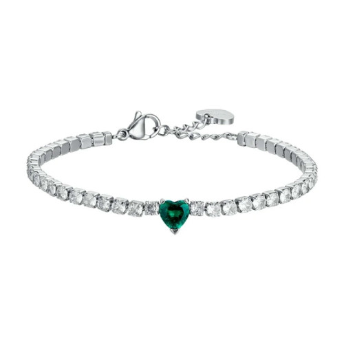 PULSERA ACERO CIRCONITAS BLANCAS Y VERDES