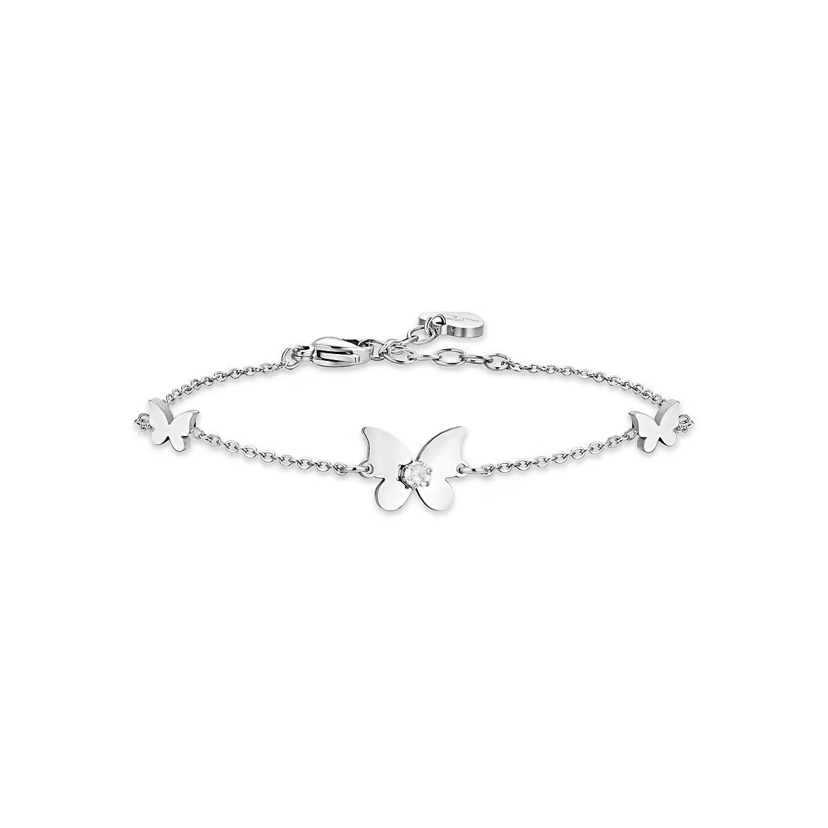 PULSERA DE ACERO MARIPOSA Y CIRCONITA