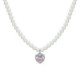 COLLAR DE ACERO CON PERLAS Y CORAZÓN DE CIRCONITA ROSA