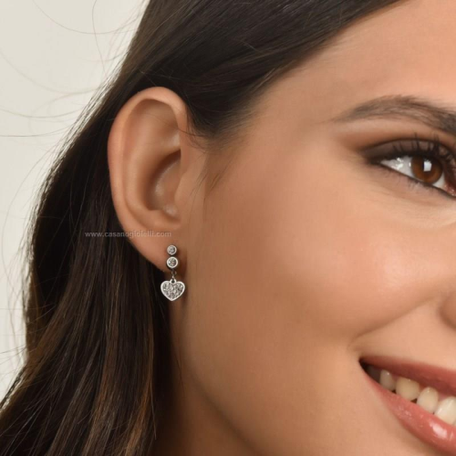 PENDIENTES ACERO CORAZÓN Y CIRCONITA BLANCA
