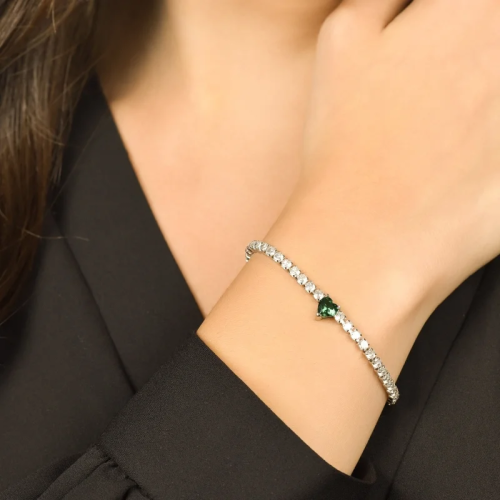 PULSERA ACERO CIRCONITAS BLANCAS Y VERDES