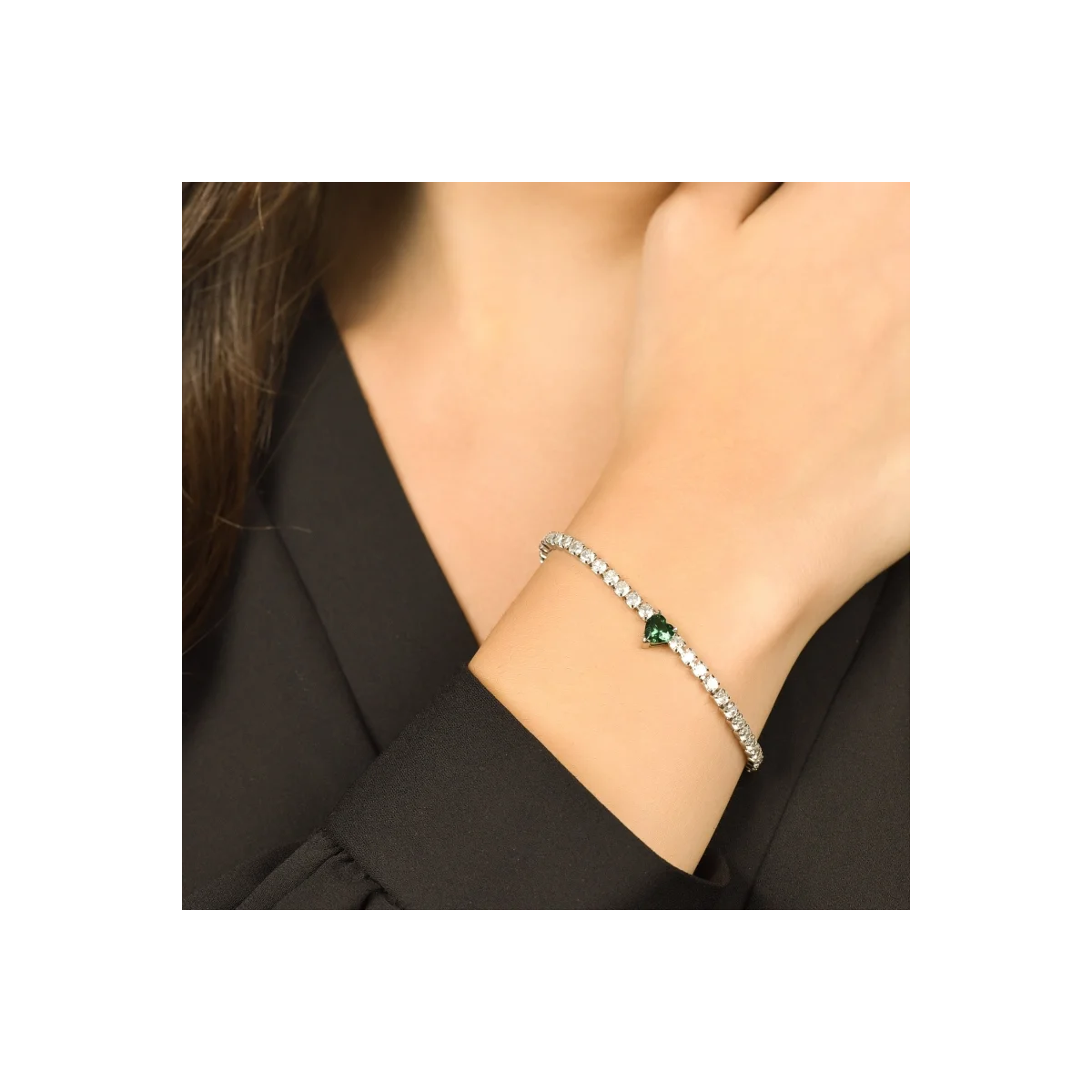 PULSERA ACERO CIRCONITAS BLANCAS Y VERDES