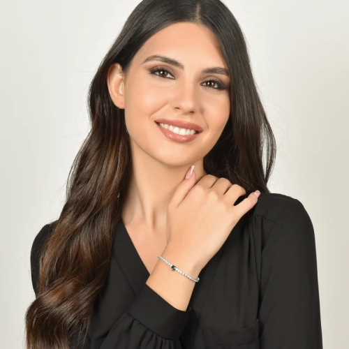 PULSERA ACERO CIRCONITAS BLANCAS Y VERDES