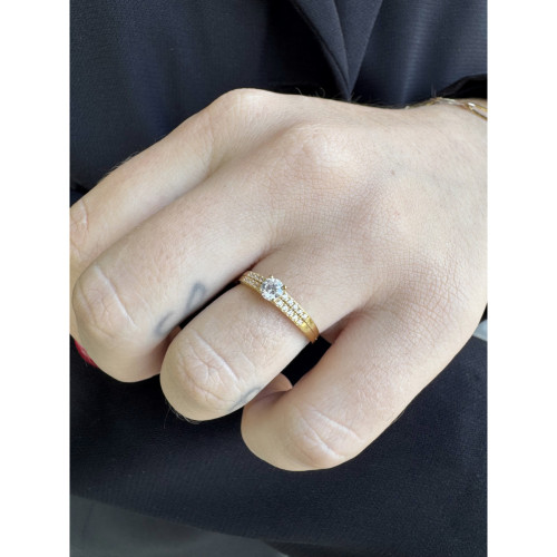 ANILLO ORO Y CIRCONITA DOBLE CARRIL