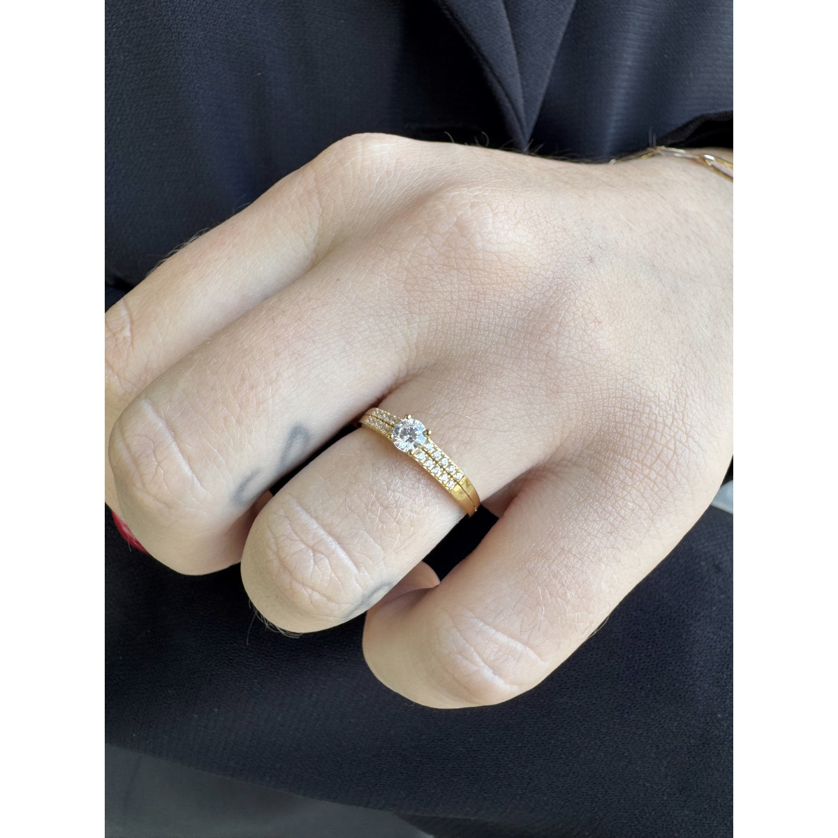 ANILLO ORO Y CIRCONITA DOBLE CARRIL