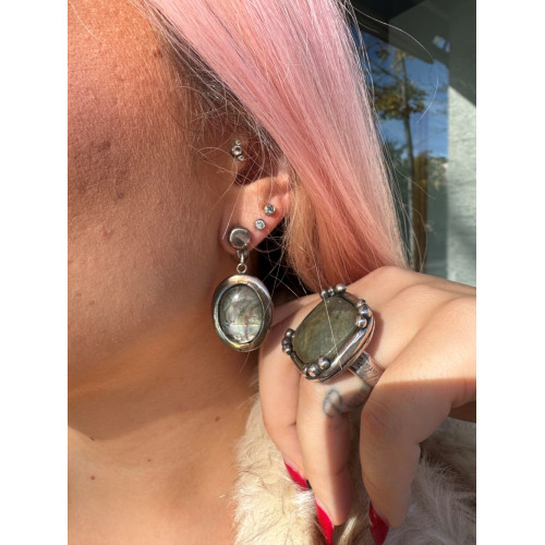 PENDIENTES PLATA PURA Y PIEDRA FINA IOLITA