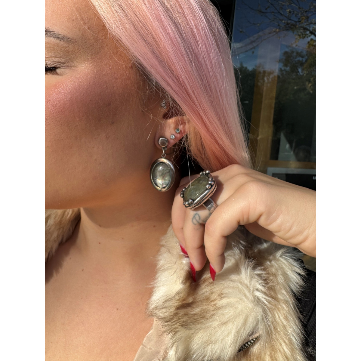 PENDIENTES PLATA PURA Y PIEDRA FINA IOLITA