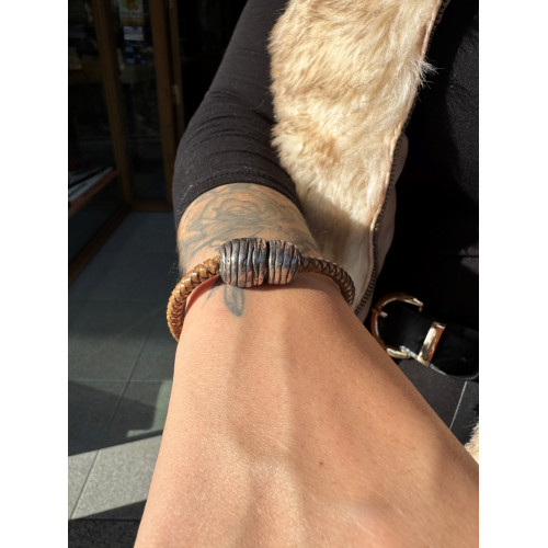 PULSERA PLATA PURA Y PIEL