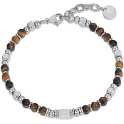 PULSERA DE ACERO CON PIEDRAS DE OJO DE TIGRE MARRONES