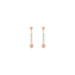 PENDIENTES DE MUJER DE ACERO IP ORO Y PERLAS BLANCAS CON CORAZÓN DE ROSAS