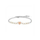 PULSERA DE MUJER DE ACERO IP ORO Y PERLAS BLANCAS CON CORAZÓN DE ROSAS