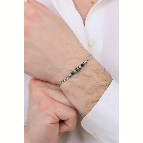 BRAZALETE Y ELEMENTOS DE ACERO DE ÁGATA NEGRA