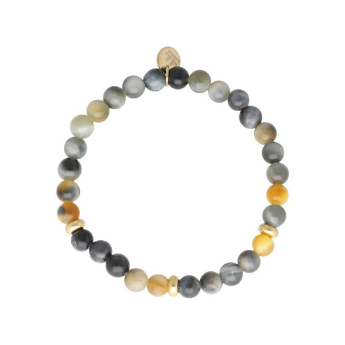 PULSERA ACERO BALI ORO AZUL Y OJO DE TIGRE
