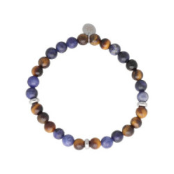 Pulsera Acero Bali con Sodolita y Ojo de Tigre