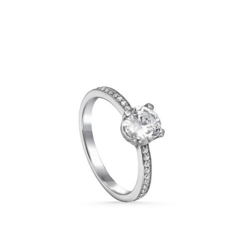 Anillo solitario de plata contorno de circonitas y cuarzo adamantino.