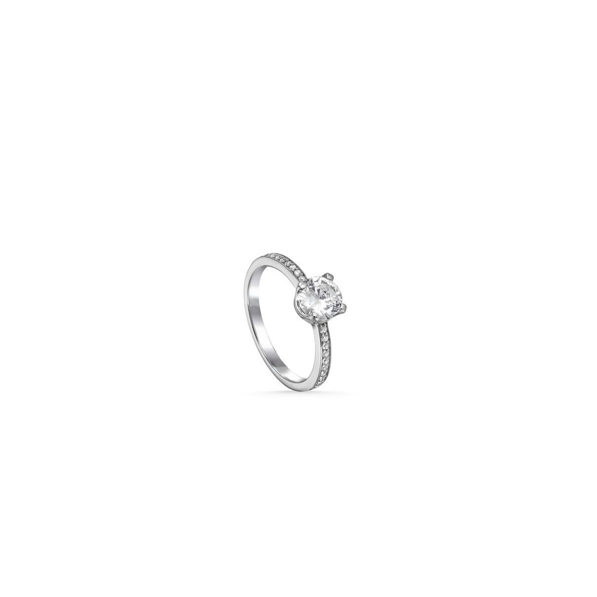 Anillo solitario de plata contorno de circonitas y cuarzo adamantino.
