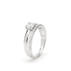 Anillo solitario en plata diseño de doble carril con circonita central