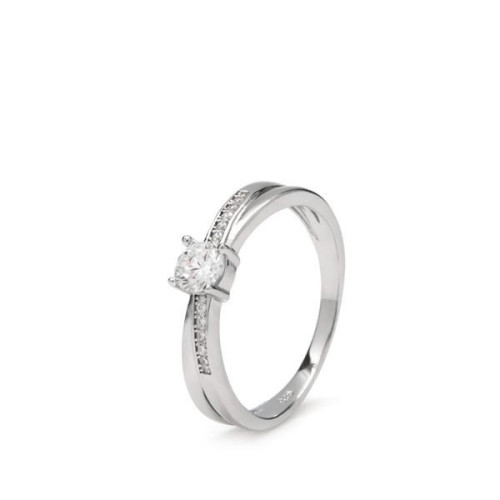 Anillo solitario diseño diagonal motivo de cuarzo adamantino