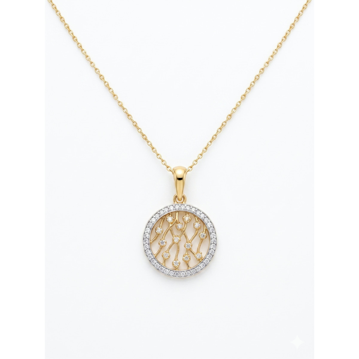 Collar Circular Bicolor en oro amarillo de 18kt y circonitas