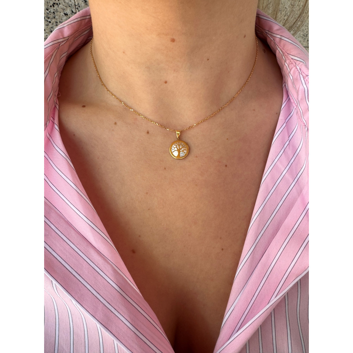 Collar Árbol de la vida: Raíces y Luz en oro y Nácar