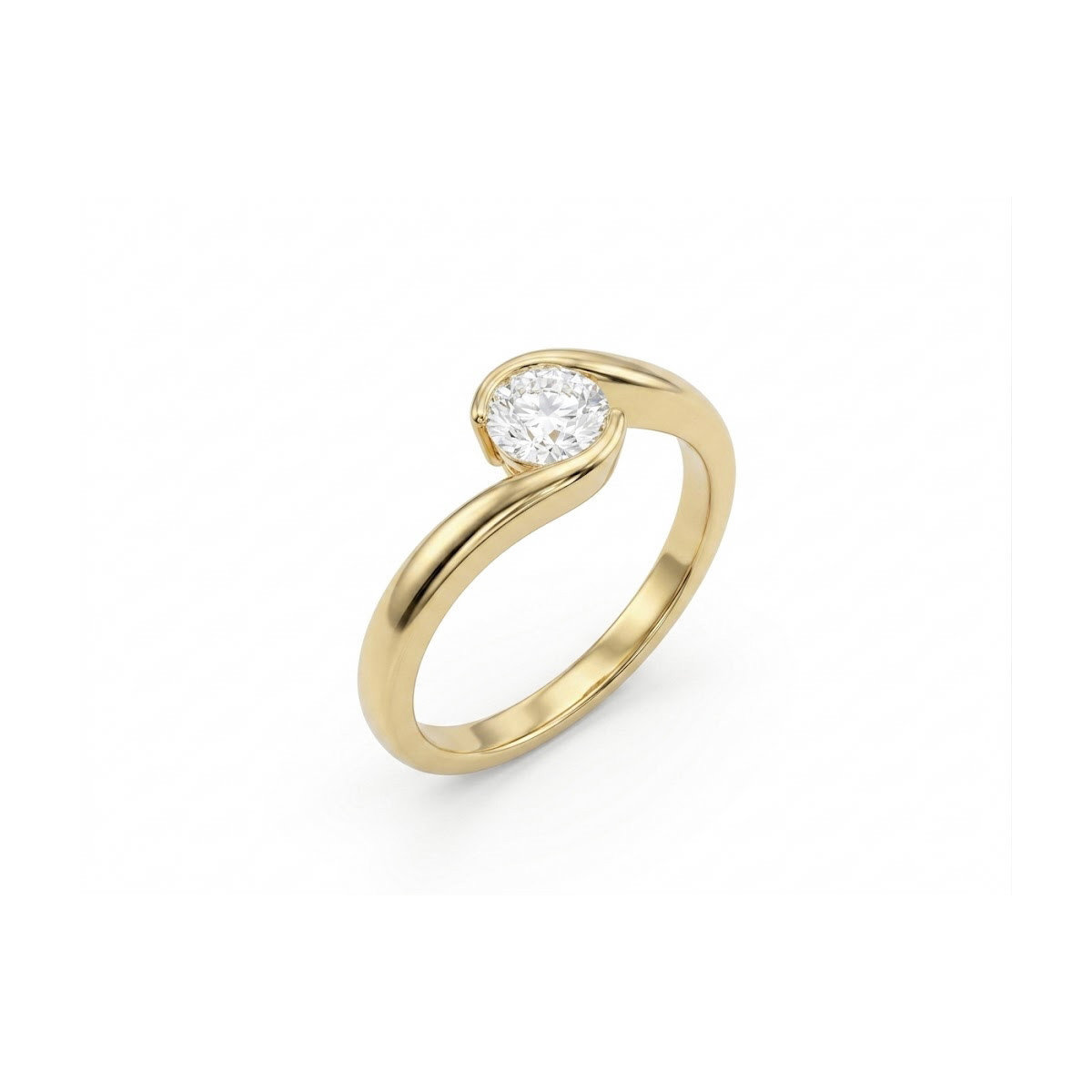 Anillo Solitario de diseño crossover en oro amarillo de 9kt y circonita
