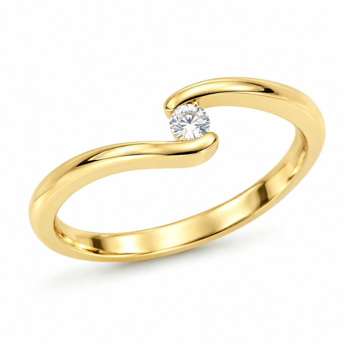 Anillo de Oro Amarillo de 18kt con Diamante Natural de 0,10 ct