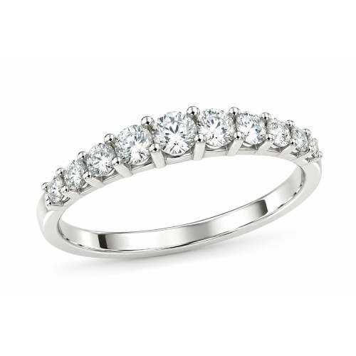 Anillo de Oro Blanco de 18kt con 11 Circonitas en Degradado y Garras Elevadas